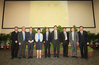 A group photo of the officiating guests and pro-vice-chancellors of the three universities